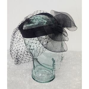 Vintage DELLA Womens Black Fascinators Mesh and Bow Headpiece